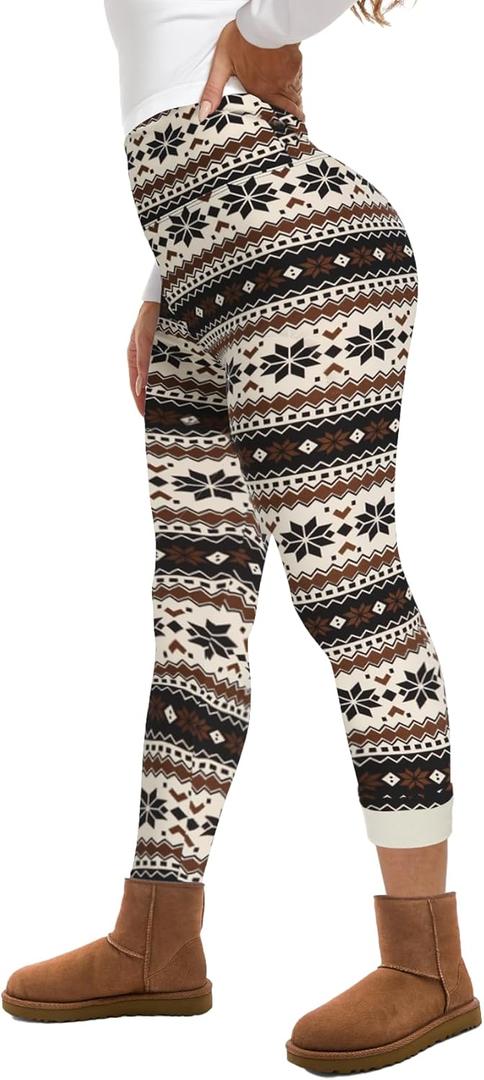 GAYHAY Fleece Lined Leggings for Women  Thick Winter Warm Thermal High Waisted Tummy Control Workout Yoga Pants (Large, Snowflake)