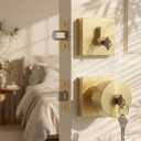 Goldenwarm Gold Exterior Door Knobs with Deadbolt, Zinc-Alloy Front Door Knobs and Deadbolt Set, Heavy Duty Brushed Gold Entry Door Lock Set - Single Cylinder, 3 Pack