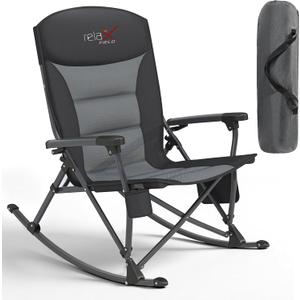 Rocking Camping Chair for Adults, Portable Chairs with Cup Holder and Side Pocket, Outdoor Folding Rocker Chair (Black)