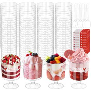 185 Pack 5oz Mini Dessert Cups with Spoons, Clear Parfait Shooter cups with Stickers, Perfect for Party Event Wedding Baby Shower, Ideal Size for Yogurt Fruit Ice Cream Pudding Jello Desserts