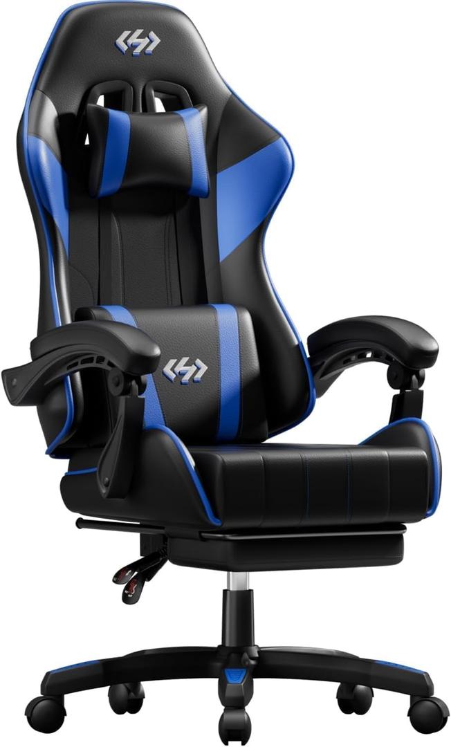 HLDIRECT Gaming Chair with Footrest, Lumbar Support & Headrest, Black&Blue, Standard