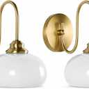 KCO 2 Pack 7.9” White Milk Dome Glass Wall Sconce Gooseneck Gold Wall Lamp, 11.2 x 7.9 x 9.8 inches