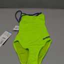 ARENA Performance Women's Team Solid Lace Back Swimsuit One Piece Bathing Suit (22, Arctic Lime/Future Dusk)