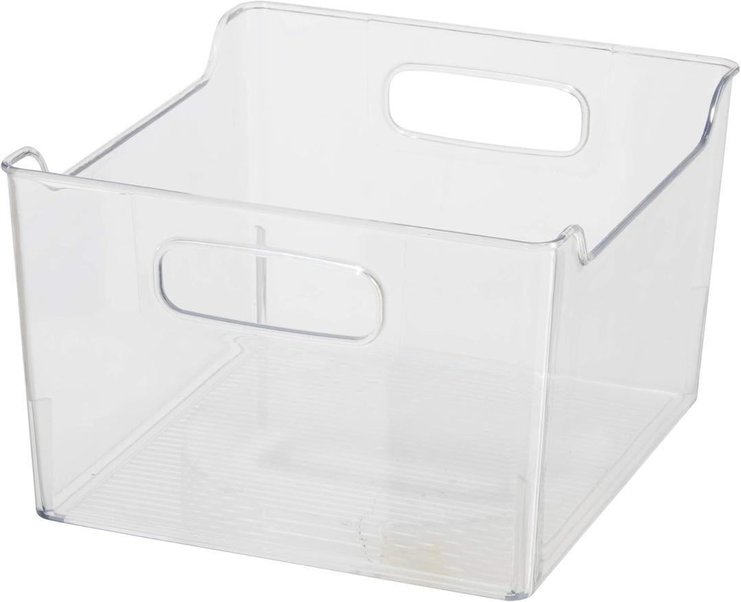 Oggi Storage Bin With Handles - Deep (9.75" x 9" x 6") - Ideal for Kitchen Organization, Pantry Storage, Fridge Organizing, Clear (Pack of 1)