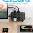 Flat Plug Power Strip Surge Protector with 12 AC Outlets 6 USB Ports 3 Side Multi Plug Outlet Extender 15 Ft Extension Cord for Home Office Kitchen Dorm Wall Desk Charging Station ETL Listed