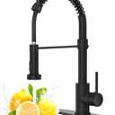 Black Kitchen Faucet with Pull Down Sprayer, High Arc Spring 304 Stainless Steel Commercial Kitchen Sink Faucet,1 or 3 Hole Installation for Farmhouse, RV Camper, Laundry & Utility Sink, Matte Black