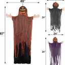 DR.DUDU 3 Pack Hanging Halloween Decor Outdoor Pumpkins Ghost Spooky Skeleton with Bendable Arms, Pumpkin Decorations with Lighted Head for Tree Porch Garden Party Indoor Dcor