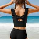 Girls Tankini Swimsuit 2 Piece Bathing Suit Twist Cross Back Cutout Swim Tank Top Floral Print Swimwear for 13-14Y