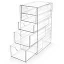 Prsildan Acrylic Drawer Makeup Organizer with 5 Drawers, Hair Accessories Organizer, Office Desk Organization, Clear Stackable Storage Drawers for Vanity, Countertop, Craft, Jewelry