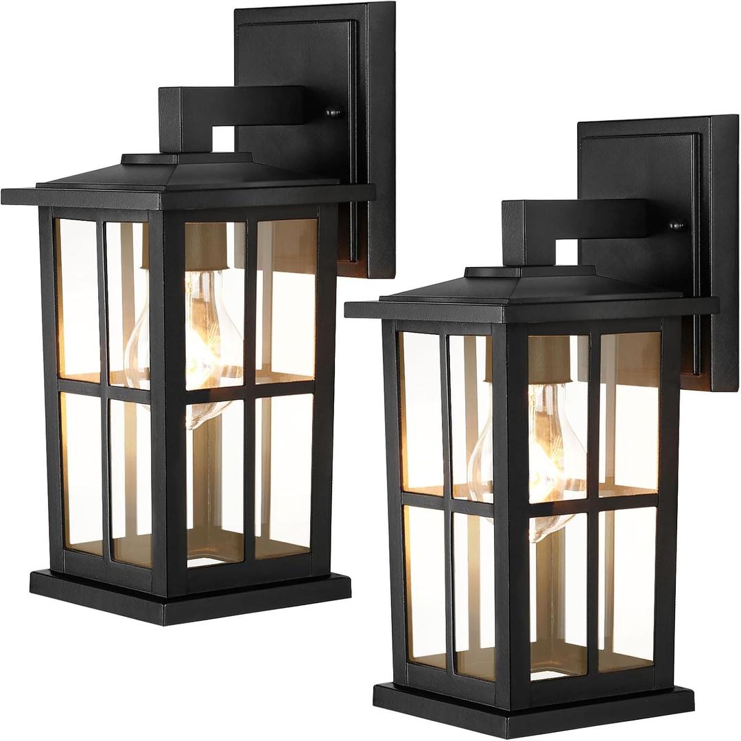 BesLowe 2-Pack Outdoor Light Fixtures Wall Mount, Waterproof Exterior Wall Lanterns Porch Lights, Matte Black Outside Lights for House with Clear Glass Shades for Garage Front Door, Bulb not Included (Black)