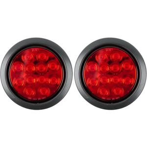 2Pcs 4 inchRed Round LED tail trailer light 12 LEDs IP67 Waterproof Stop Brake Turn Signal Reverse marker Tail Light Surface Mount, Light for boat trailer (4"Round Red)
