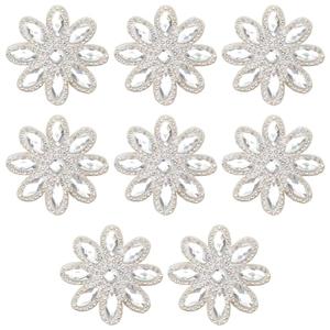 FINGERINSPIRE 7 Pcs Flower Hotfix Rhinestone Appliques 2.2x2 Diameter Iron on Crystal Patches White Flower Rhinestone Appliques Crystal Dress Belt Embellishment Applique for Women Bridal Party Dress