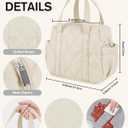 Quilted Puffer Lunch Bag for Women, Insulated Lunch Tote with Foil Lining, Leak-Resistant Reusable Lunch Cooler Bag, Roomy Soft Lunch Box for Work, School, Picnic and Travel (Off White)