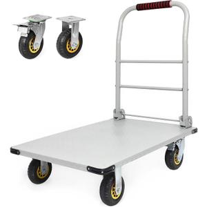 2000 LBS Heavy Duty Platform Truck, Foldable Push Cart Dolly with 360° Swivel Wheels & Brakes, Reinforced Steel Flatbed Cart, Folding Hand Truck for Warehouse, Moving, Industrial (36" x 24")
