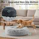 JOLLYVOGUE Calming Dog Bed Medium Size Dog, 31in Donut Washable Medium Pet Bed, Anti-Slip & Anti-Anxiety Fluffy Faux Fur Round Dogs Bed, Fits up to 45 lbs Pets (Smoke Grey)