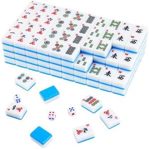 BeautyChen American Mahjong Tile Set, 166 Pcs 1.2" Mahjong Tiles with 3 Dices 1 Instruction, Mahjong Game Set for Adult Family & Friends Gatherings, Mahjong Lovers, Beginners (Blue)