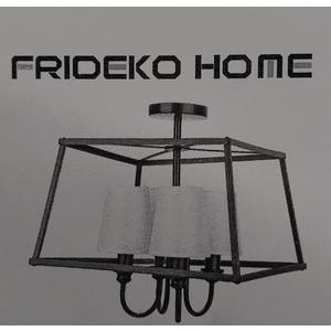Frideko Home 15.7" Industrial Drum Ceiling Light - Semi Flush Mount with Black Metal Frame & Fabric Shade for Bedroom, Hallway, Kitchen