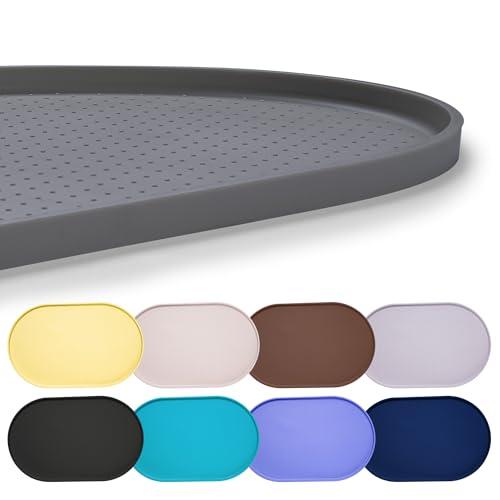 Hubulk 100% Waterproof Silicone Pet Feeding Mat with Raised Edge for Food and Water, Dog Bowl Mats, Cat Bowls Placemat with High Lip Protects Floor for Cats and Dogs (Gray, 19" L x 12" W)