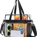 Lyingflat Clear Bag for Stadium Events Founctional 12x6x12 Stadium Approved Clear Tote Bag with Adjustable & Detachable Strap (Black)
