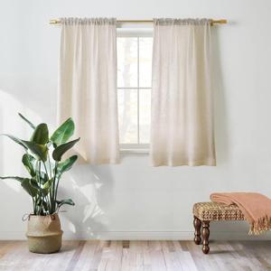 Valea Home Linen Curtains Panel 54 inch Long Light Filtering Rod Pocket Crude Drapes for Bedroom Living Room Farmhouse Window Treatment Panels, Natural, 1 Panel