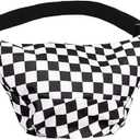 Fashion Checkered Fanny Pack for Boys Girls Kids Canvas Small Waist Bag Crossbody Purse with Adjustable Belt, Black, one size, Fashion