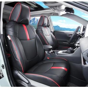Custom Fit RAV4 Car Seat Covers Fit for Toyota RAV4 LE Limited XLE 2019 2020 2021 2022 2023 2024 2025 with Waterproof Faux Leather (Black with Red Trim, LU01-XLE)