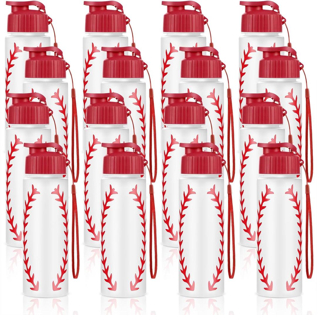 Olgaa 16 Pcs Baseball Water Bottle Bulk 20 oz Baseball Reusable Water Drink Bottles Sports Accessories for Party Favor Players Lovers Team Gifts