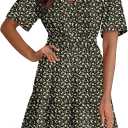 Dokotoo Womens Summer Dresses 2026 Boho Floral Short Sleeve V Neck Smocked Waist Casual A-Line Swing Mini Dress Sundress