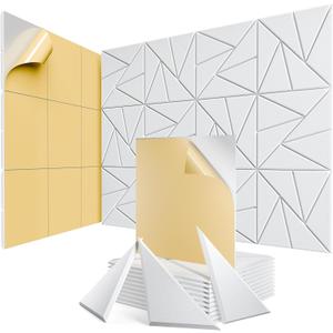 12 Pack Acoustic Panels with Self-Adhesive, 12"X 12"X 0.4"Sound Proof Foam Panels, Sound Panels High Density, Soundproof Wall Panels for Home Studio Office-White