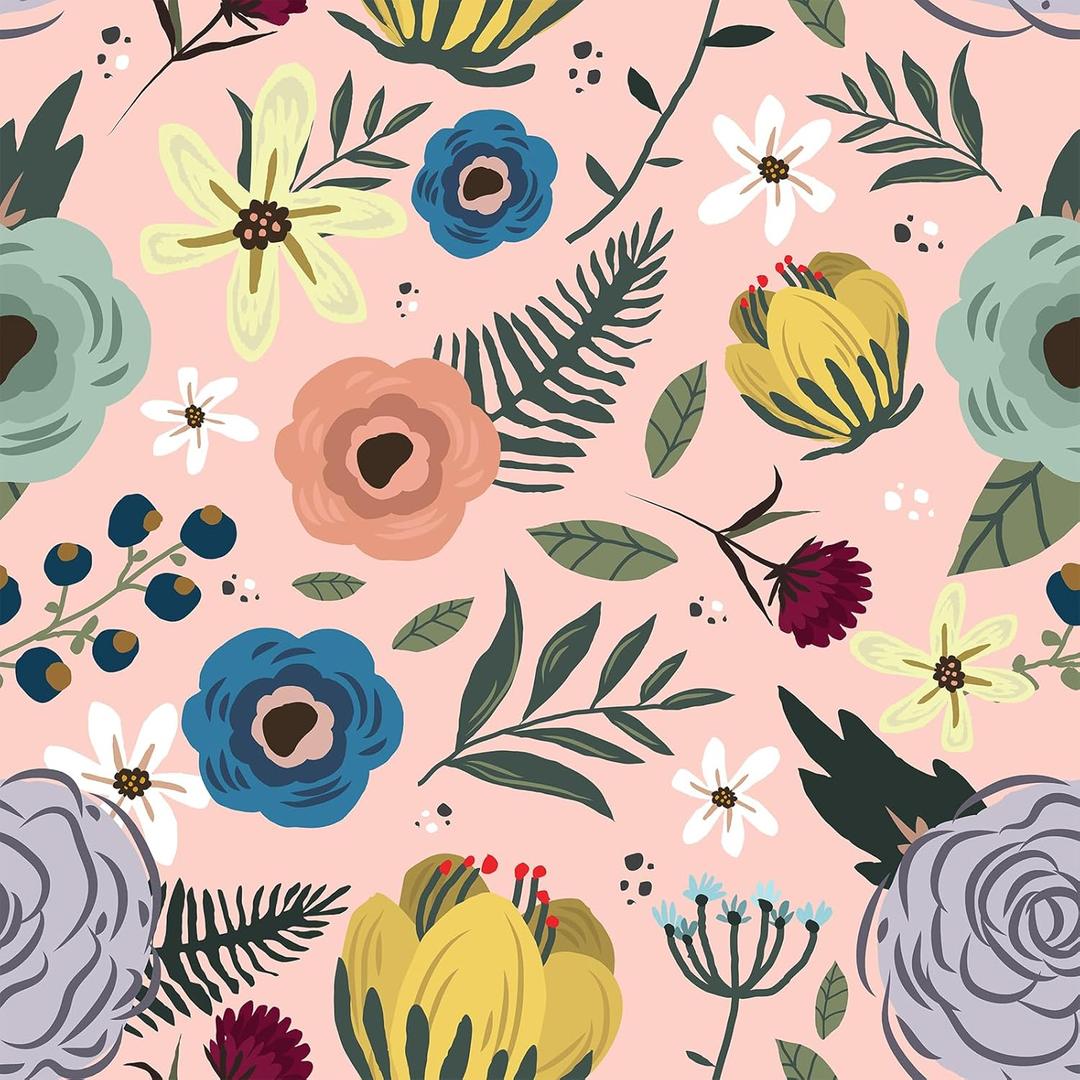 VEELIKE Pink Floral Wallpaper Peel and Stick Cute Berries Leaves Flower Wallpaper for Girls Bedroom Nursery 17.7''x118'' Removable Self Adhesive Pink Floral Contact Paper for Walls Cabinets Shelves