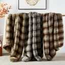 JONIYEAR High-end Luxury Thick Fuzzy Faux Lion Fur Throw Blanket 50" x 60", Decorative Soft Cozy Accent Animal Skin Fluffy Lap Blanket for Couch,Warm Stripe Wolf Furry Blankets for Winter,Golden Brown