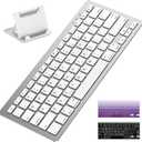 OMOTON Rechargeable Bluetooth Keyboard for iPad, with Adjustable Stand Holder and 2 Key Stickers, Compact Portable Wireless Keyboard for iPad 11th A16, 10th, Pro, Air, Mini (White)
