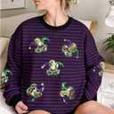 ASTANFY Womens Mardi Gras Sweatshirt Carnival Sequin Purple Sweater Masks Graphic Shirt Crewneck Long Sleeve Tops (M)