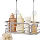 SWTYMIKI Shower Caddy Hanging Organizer - Over the Door Shower Caddy with 6 Hooks, 2 Installation Ways, Stainless Steel Rustproof Bathroom Organizer, Sand Nickel