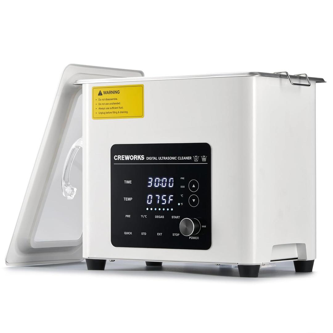 CREWORKS 3L Digital Ultrasonic Cleaner, 0.8 gal Quiet Ultrasonic Cleaning Machine with Degas Mode and 7 Oscillation Levels, 120W Professional Ultrasound Cleaner with 100W Heater & Timer for Home Use (White)