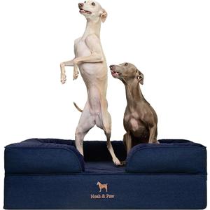 NOAH & PAW Small Dog Bed, 20x15x8 Inch, Cat Bed for Indoor Cats, Orthopedic Eggshell Memory Foam Infused with Cooling Gel, Waterproof Inner Cover Machine Washable (Faux Leather Collection) (Dark Blue)
