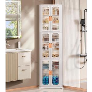 63.78" Tall Narrow Corner Bathroom Storage Cabinet with Doors and Adjustable Shelves Foldable Organizers Cabinets Small Space Saver for Kitchen Pantry Laundry Living Room Bedroom,White