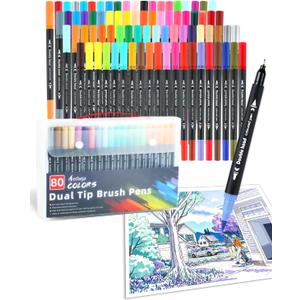 AEDAGA 80 Colors Dual Tip Brush Pens, Fine Felt Tip and Brush Tips Colored Pens for Adults, Coloring Markers for Coloring Book Bullet Journaling Note Taking Hand Lettering