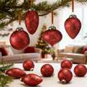 24 Pcs Vintage Rustic Christmas Ball Ornaments 2.36 Inch Antique Copper Farmhouse Distressed Christmas Tree Balls Xmas Hanging Decor for Holiday Winter Decoration (Various Shapes,Burgundy)
