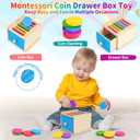 FCSONU Toddlers Montessori Coin Box Toys for 1 2 3 Year Old Boys Girls, Drawer Box Toy for Ages 2-4 Kids, Learning Color Sorting Sensory Toys, New Year Birthday for Baby 12-18 Months
