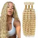 #613 Blonde Human Braiding Hair for Boho Braids 18 18 18 Inch Blonde Deep Wave Bulk Human Hair Knotless Boho Braiding Curly Virgin Hair Extensions 150g