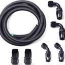 12AN 10Ft Fuel Line Fitting Kit, Universal Braid Stainless Steel Braided Nylon CPE Fuel Hose W/6pcs Rotary Swivel Hose Ends Kit