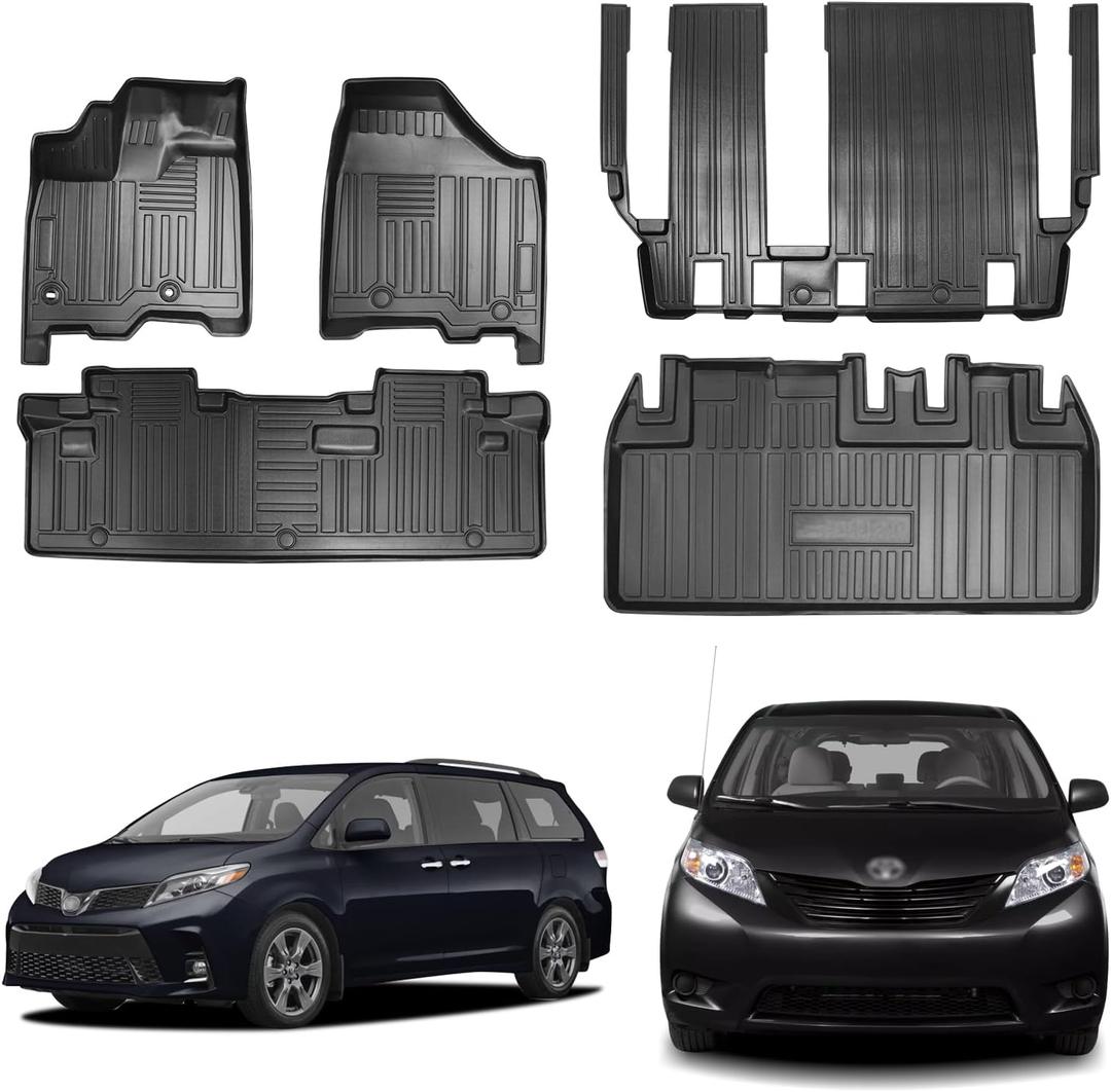 Floor Mat 3 Rows Fit for Toyota Sienna Trunk Mats 2020-2013, All Weather Floor Liners Rear Cargo Liner Protector for Toyota Sienna Accessories 2020 2019 2018 2017 2016 2015 2014 2013（Fit 8 Seater）