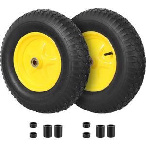 4.80/4.00-8 Tire & Wheel, Set of 2 Heavy Duty Pneumatic Rubber Wheels, 16 in Wheelbarrow Tires with 5/8" Bearings, Compatible with Hand Truck, Wagon, Dolly, Garden Cart, Dump Cart