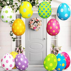 12 Pcs Easter Inflatables PVC Inflatable Easter Eggs Decorations Easter Inflatables Outdoor Decorations Colorful Eggs for Ornament Yard Lawn Garden Holiday Party Indoor Outdoor Decor, 15 Inch