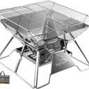 CAMPINGMOON Portable Campfire BBQ Grill 14 Inch Stainless Steel Folding Fire Pit Wood Burning Adjustable Height Outdoor Cooking RV Camping Carry Bag MT-2