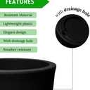 Elly Dcor 12 inch Planter for Garden with Drainage, Large Round, Lightweight & Extremely Durable, Deck Indoor/Outdoor Plastic Pot, 12"x12"x7", Black