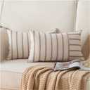 Caflife Boho Throw Pillow Covers 12x20 Set of 2 Soft Farmhouse Decorative Couch Pillow Cases Beige Striped Pillow Covers Neutral Cushion Covers for Sofa Bed Living Room Home Decor