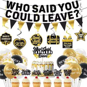Roetyce Farewell Party Decorations, Who Said You Could Leave Banner Cake Toppers Balloons Hanging Swirls, Going Away Retirement Leaving Party Decorations for Men Women, Coworker Goodbye Party Supplies (Black Gold)