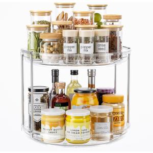 LAMU 10.6in 2 Tier Lazy Susan Turntable Organizer Rotating Spice Rack Organization for Cabinet, Kitchen Pantry, Countertop, Bathroom, Vanity, Medicine Cabinet Organizer, Clear